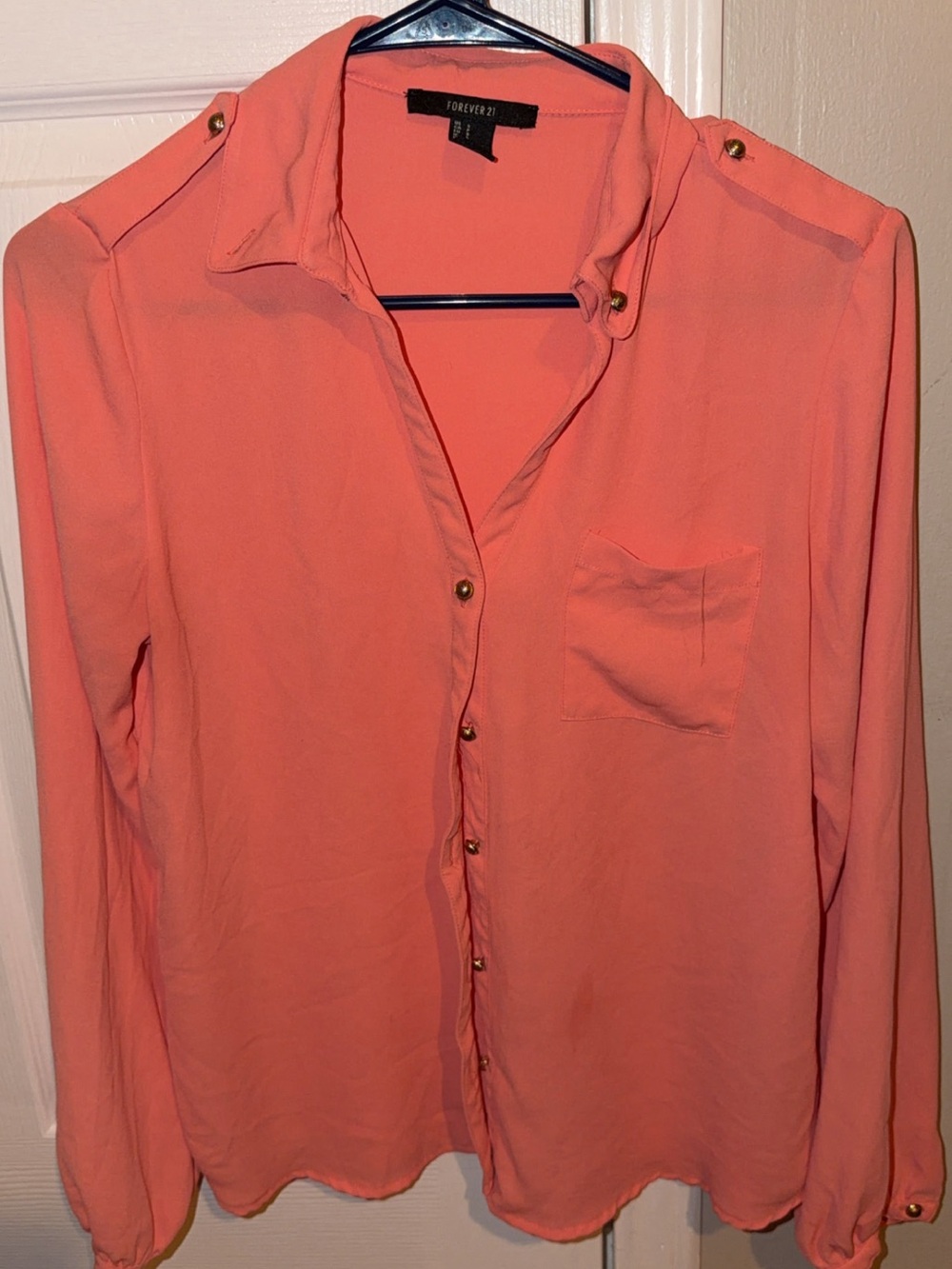 Forever 21 Small Coral Button-Up Blouse